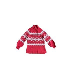 Pretty mock neck balloon sleeve red white knit holiday sweater small